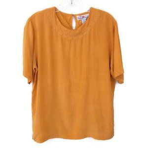 Stunt Collection Mustard 100% Silk Embroidered Top